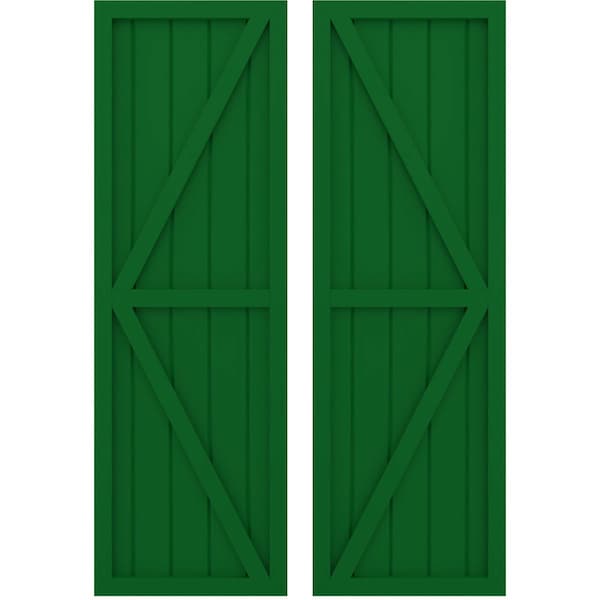 Ekena Millwork Americraft 5-Board Wood 2 Equal Panel Frmd Board-n-Batten Shutters w/Dbl Z-Bar, ARW102BF518X77HGH, PR ARW102BF518X77HGH - main
